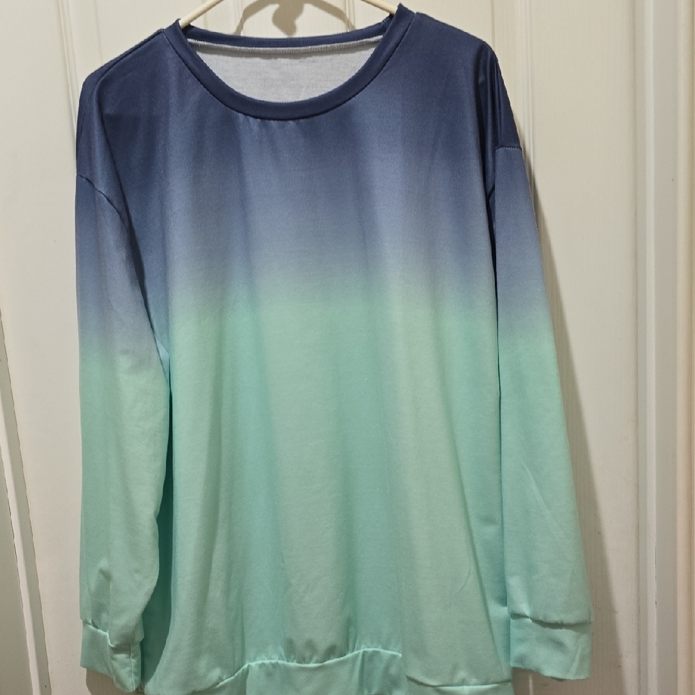 Oversized Blue and Green Gradient Woman's Top with Long Sleeves.  Brand New.